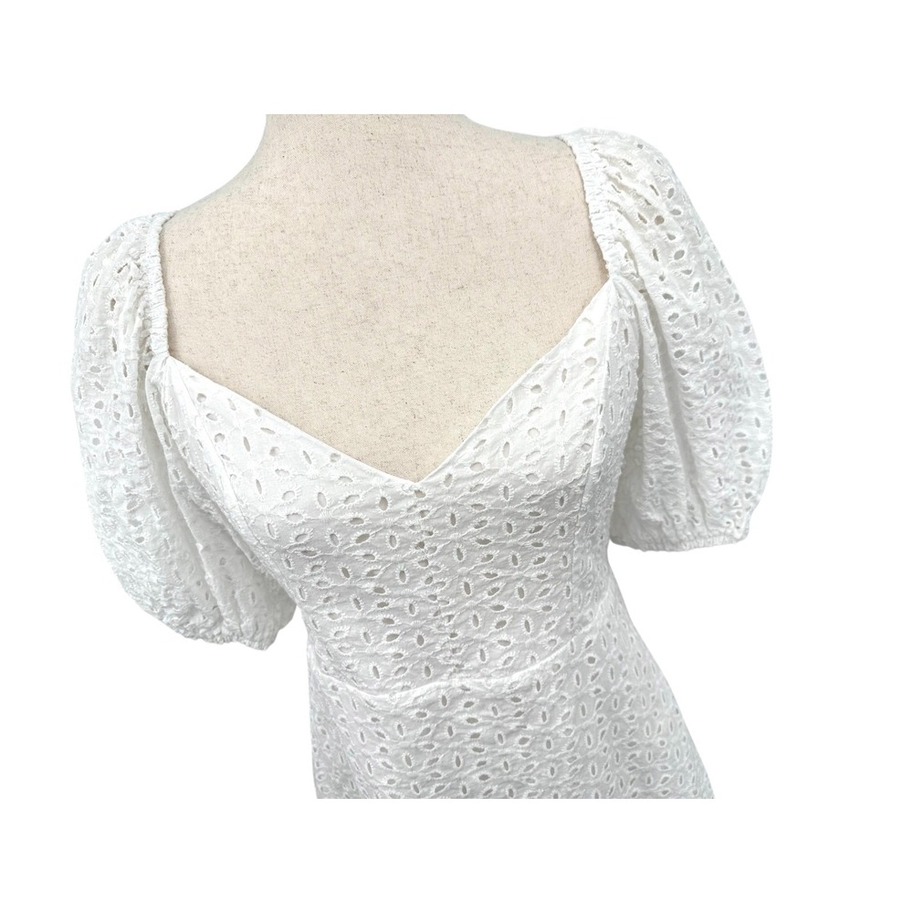 Shein Eyelet Mini Dress White Sweetheart Neck Short Puff Sleeves Women's Large - Picture 4 of 11